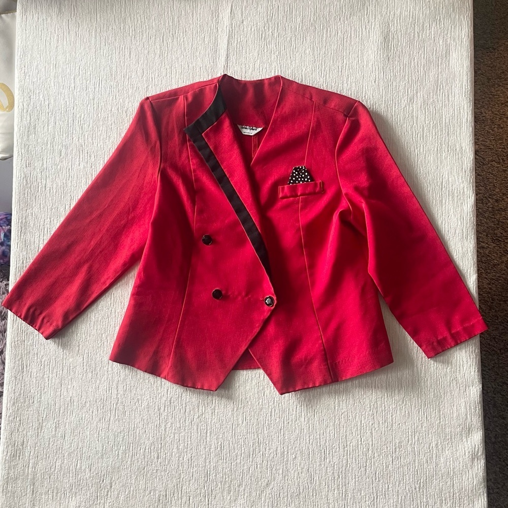 Anthony Richards Red Women’s Business Casual Blazer - Polka Dots Pocket Square